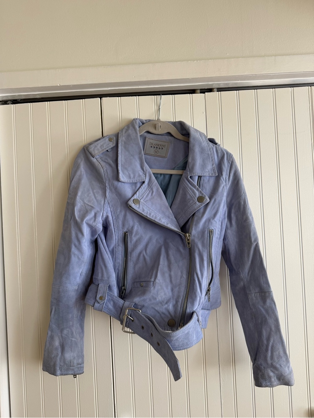 Blank NYC periwinkle Suede Moto Jacket -